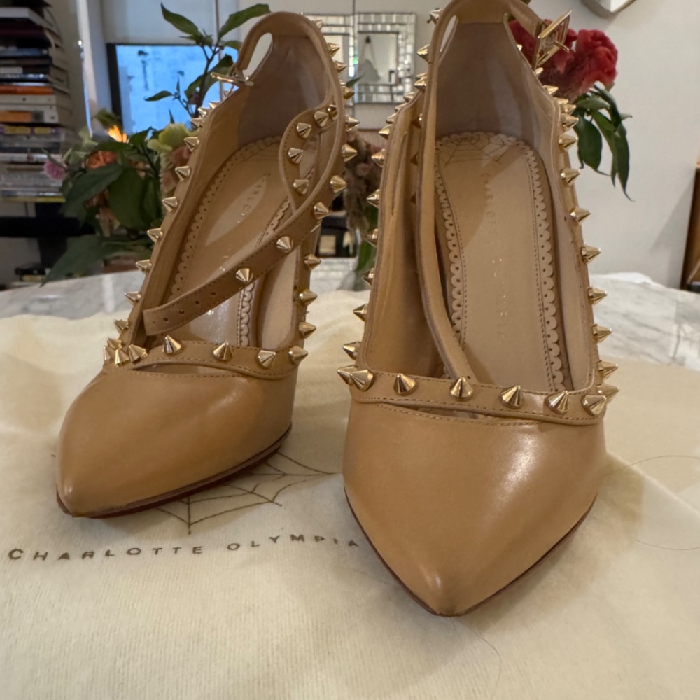 Charlotte Olympia Nude Studded Ankle Strap Pump